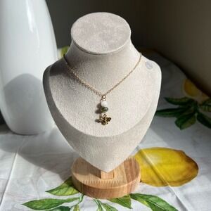Bee Necklace, Mother of Pearl & Forest Army Olive Moss Green Jade, Spring, Fun